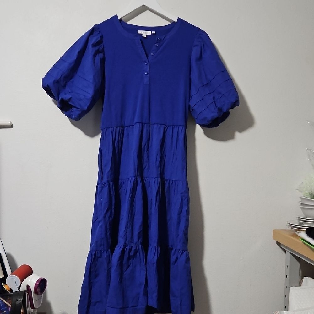 Chico's Royal Blue Tiered Short Sleeve  Sleeve Dress